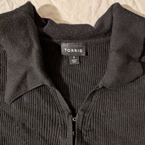 Torrid Fitted Ribbed Polo Sweater Black Size 4 4X V-Neck Elbow Half Sleeve - Picture 4 of 5